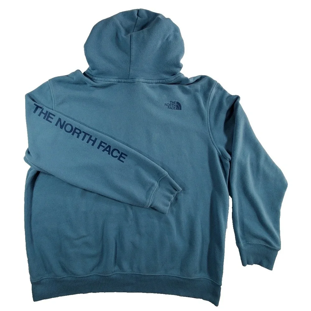 The‎ North Face Mens Large Blue Pullover Hoodie Logo Sleeve Never Stop Exploring